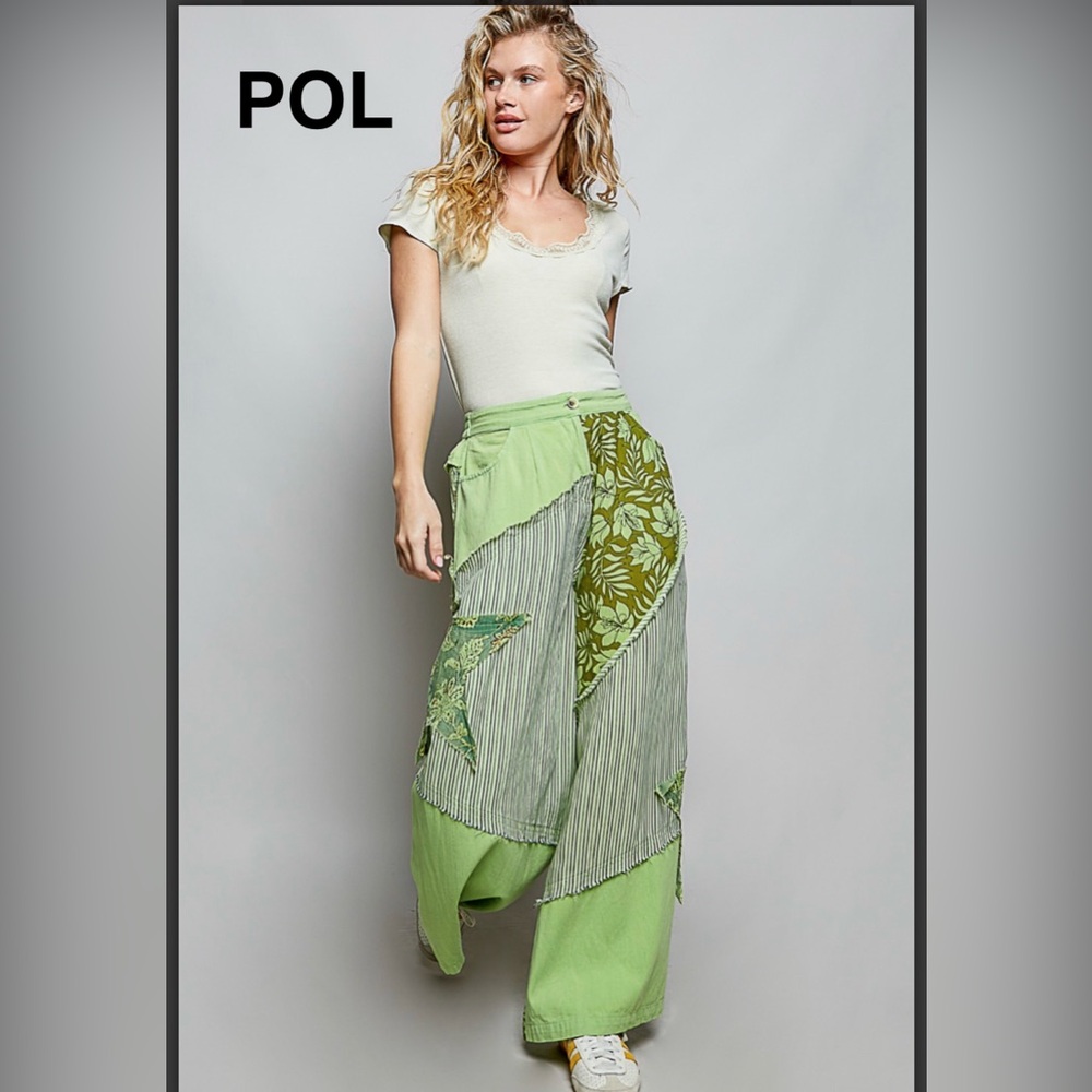 Pol Green Patchwork Wide Leg Pants - image 2